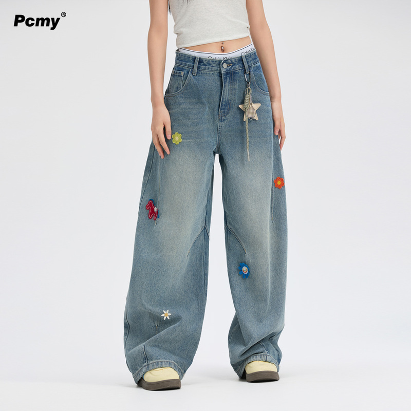 Pcmy Red Fortune Little Horse Original Versatile Jeans for Men and Women 2026 Summer Thin Loose Trendy Brand Curved Long Pants