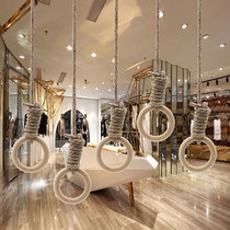 Corde de chanvre en bois massif grand cercle rétro vieux magasin de vêtements présentoir décoration de magasin cintre en corde de chanvre en bois massif