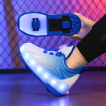 Storm Walking Shoes Boy Skate Shoes 2024 New Spring Children Double Wheels Sneakers Girl With Wheels Students Skate