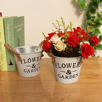 Tin flower pot Tin small flower bucket wake up flower bucket dry flower bucket home succulent imitation flower weaving table top decoration ornaments