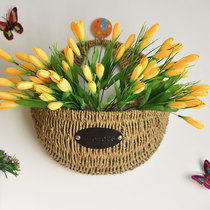 Straw woven flower wall hanging flower basket pot wall decoration flower arrangement basket rattan weaving simulation fake flower set wedding shooting set