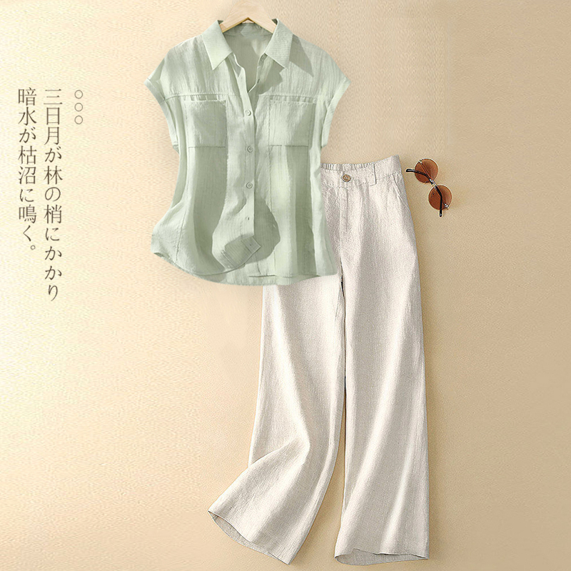 European High-End Light Luxury Cotton and Linen Suit for Women 2026 New Summer Stylish Linen Shirt Two-Piece Set Trendy European High-End Light Luxury Cotton and Linen Suit for Women 2026 New Summer Stylish Linen Shirt Two-Piece Set Trendy