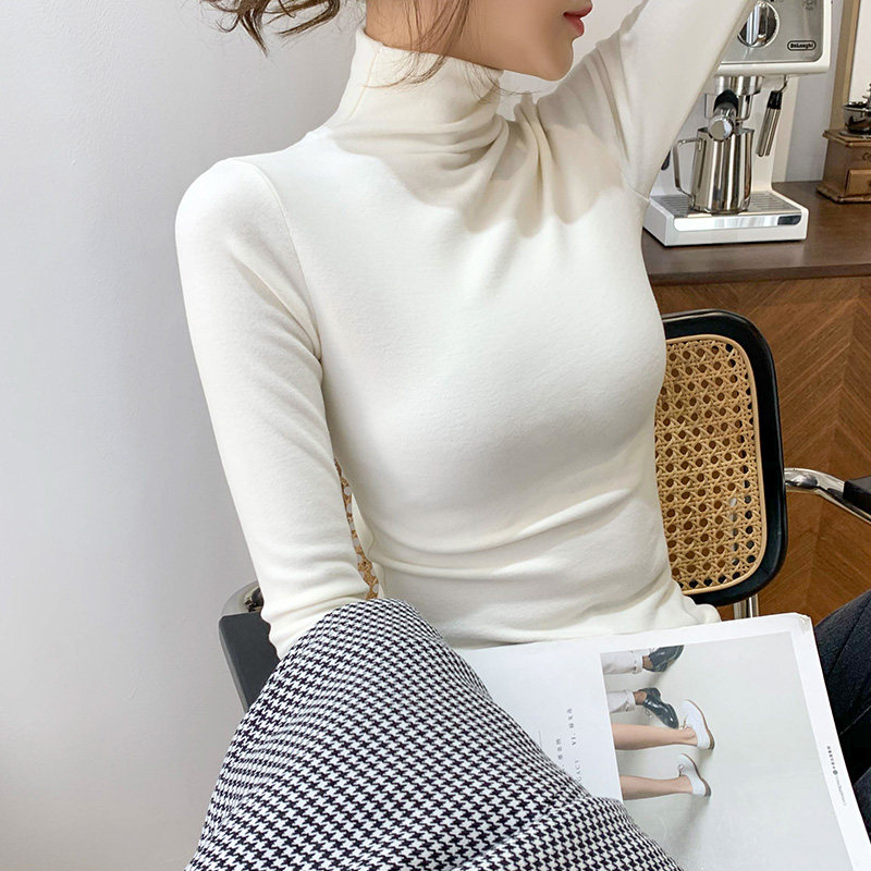 European station autumn and winter women's clothing 2022 new German velvet semi-high collar bottoming shirt women's slim fit, slim and long-sleeved