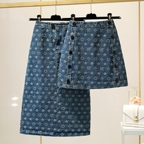 Europe Station Denim Half Body Skirt Woman Summer dresses 2022 New fashion High waist printed in long style Hip Skirt