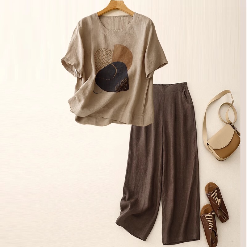 European Style Cotton and Linen Casual Sports Suit for Women 2026 New Summer High-End Elegant Fashion Linen Two-Piece Set Trendy