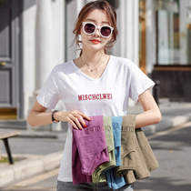 European Station White T-Shirt Woman Short Sleeve Summer Thin 2022 New easy Korean version v Collar Printed Half Sleeve Blouse