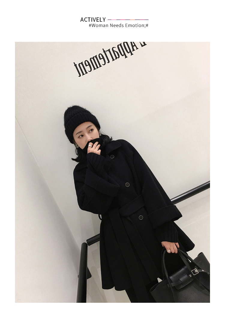 Chống mùa giải phóng mặt bằng màu đen đôi phải đối mặt với cashmere áo khoác nữ mùa đông Hàn Quốc phiên bản của vành đai thắt lưng phần dài chic áo len áo măng tô nữ kẻ caro