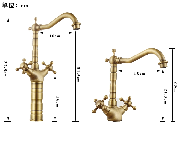 Phong cách châu Âu đầy đủ chậu đồng nóng lạnh vòi cổ phòng tắm lỗ đơn phòng tắm rửa mặt vòi nước nóng lạnh gia đình vòi rửa bát gắn tường toto