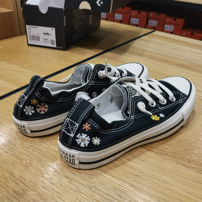 Converse Women's New Embroidered Floral Low-Top Slip-On Half-Slip Casual Canvas Shoes A19899C