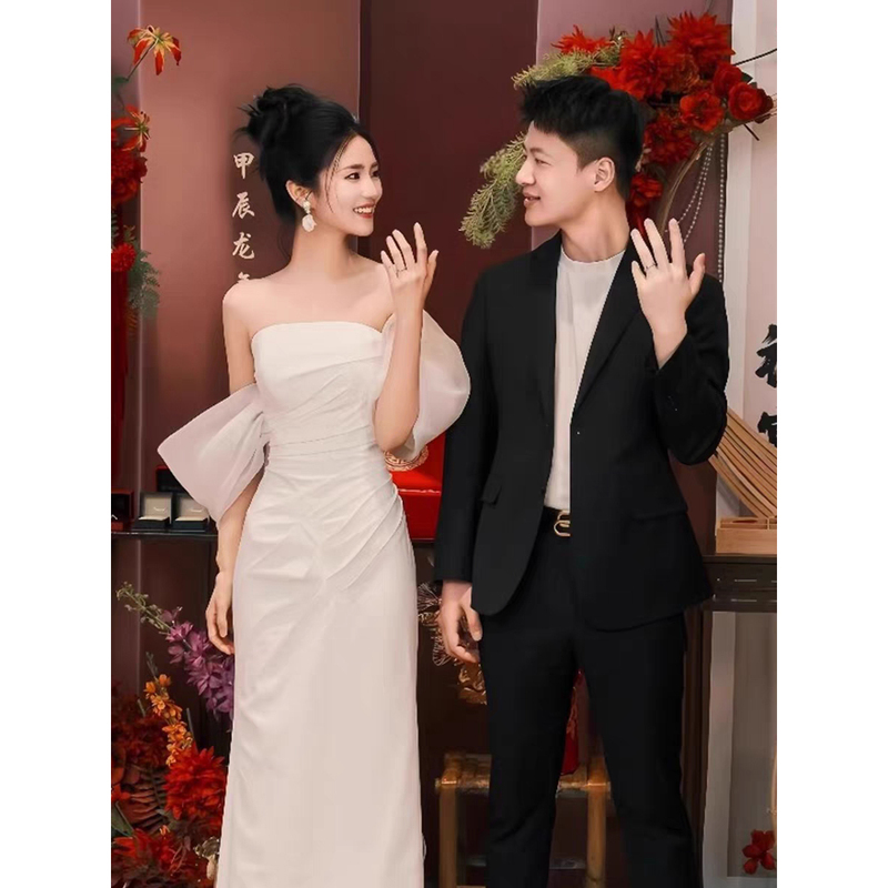 Super Fairy-Like Satin Light Wedding Dress, Bride's Engagement Evening Gown, Light Luxury Niche High-End Forest-Style Morning Robe, Women's Going-Out Dress Super Fairy-Like Satin Light Wedding Dress, Bride's Engagement Evening Gown, Light Luxury Niche High-End Forest-Style Morning Robe, Women's Going-Out Dress