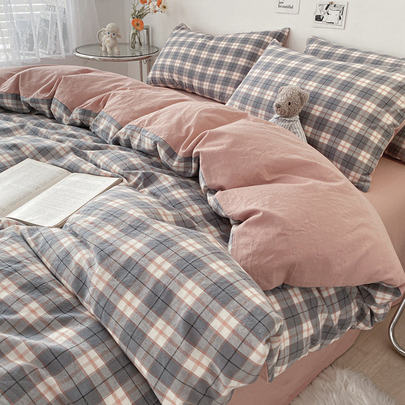 Full cotton color weave washed cotton four pieces cover 100 pure cotton dormitory spring autumn and winter three sets of covered bed linen bed bedding