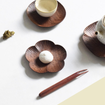 The Mountain Sheer) Original handmade whole wooden floral dish snacks small saucer creative cup cushion swing for the day-style black walnuts tea tot