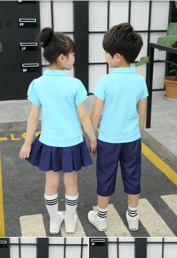 Quần áo sân vườn mẫu giáo cotton mùa hè đồng phục trường tiểu học quần áo trẻ em phù hợp với tay ngắn tùy chỉnh gió đại học Anh đồ bộ cho bé gái