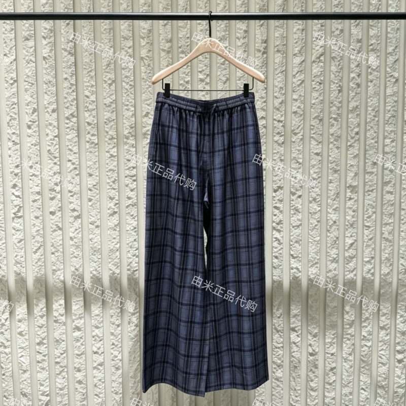 Authentic 2026 Summer New Silk Rayon Plaid Drawstring Waist Floor-Length Wide-Leg Casual Pants Mbf2Pat024
