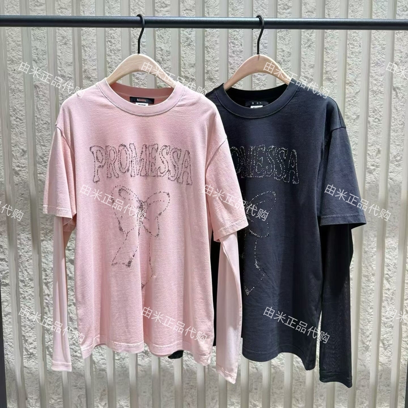 【Magliano Collaboration】Authentic 2026 Winter New Arrival Rhinestone Bow Fake Two-Piece T-Shirt Mbf4Tee015