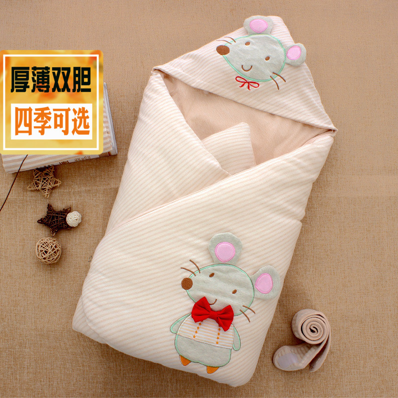 Blanket baby newborn cotton autumn and winter thick summer thin double gall four seasons universal cartoon rat color cotton plus detachable hug quilt
