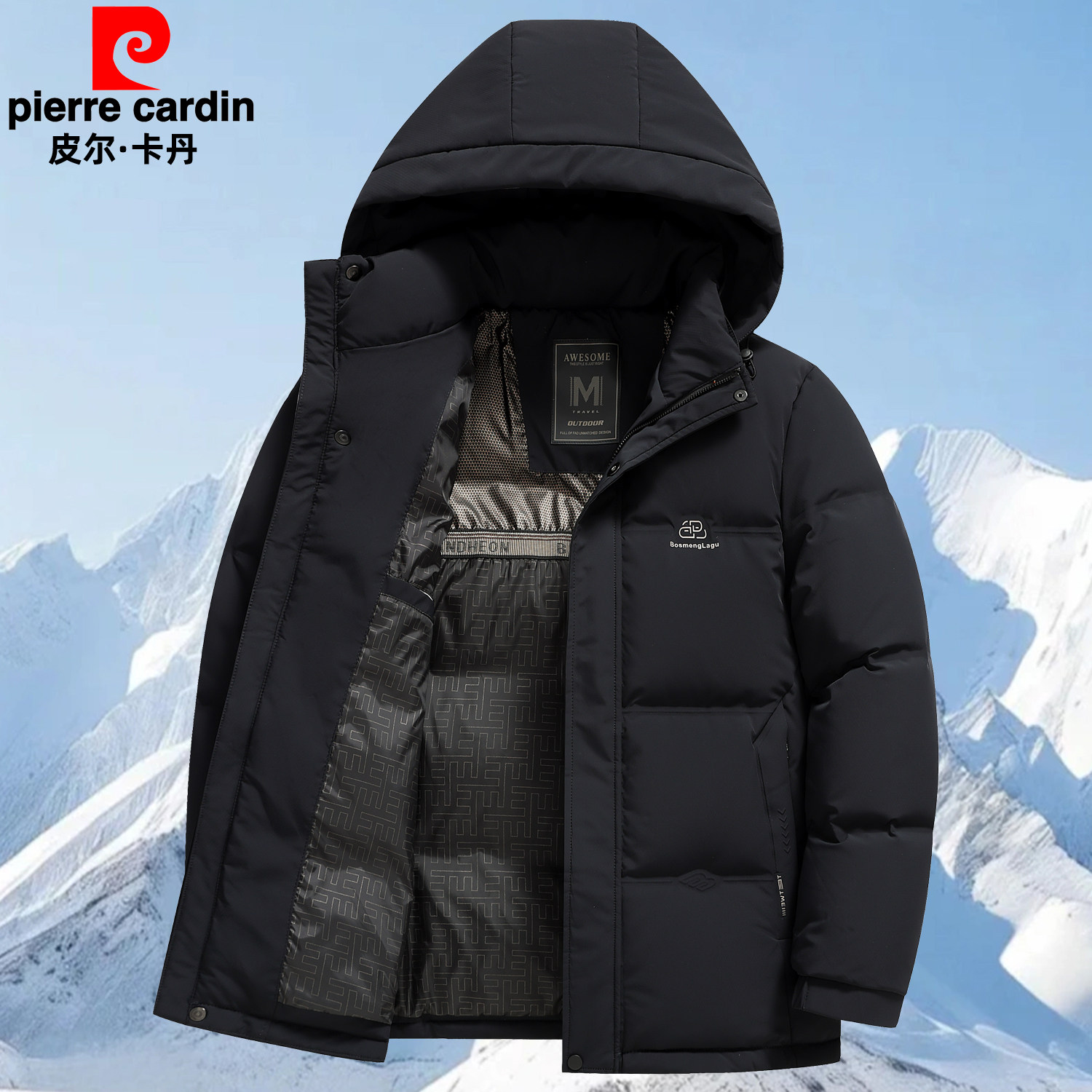 Pierre Cardin, новый зимний мужской пуховик, мужская куртка из толстого гусиного пуха, короткая теплая зимняя куртка
