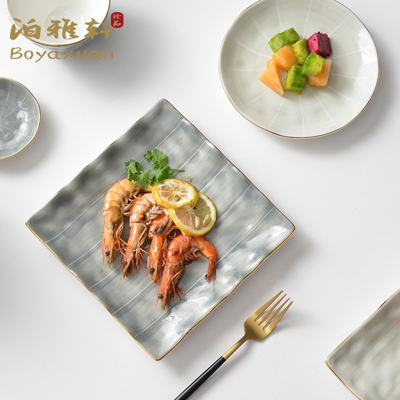Day Style Cutlery Nordic Ins Wind Mesh Red Plate Creative Home Pan Ceramic Plate Dish Western Dining Steak Dinner Plate