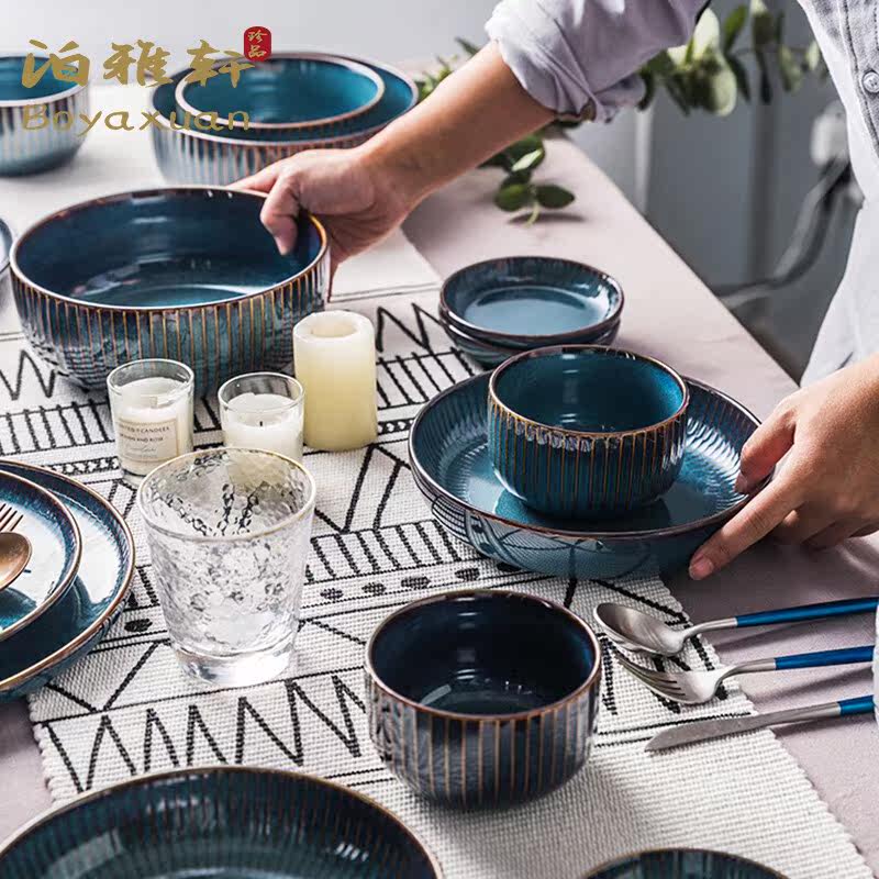 Poixuan Bowl Dishes Suit Home Day Style Ceramic Retro Cutlery Light Lavish Nordic Bowls Tray Bowls and chopsticks Joe moved to the house