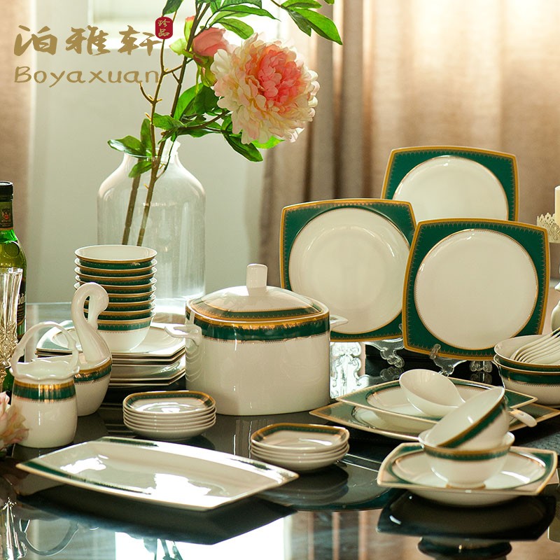 Poya Xuan Bowl suit Home American tableware Jingdezhen Bone China Eurostyle Light Luxury High-end Bowl plate combination