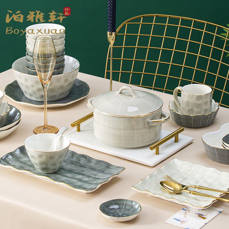 Porya Xuan Nordic Bowl suit Home Japanese style cutlery high-end ceramic bowls tray light lavish Phnom Penh Joe relocation gift