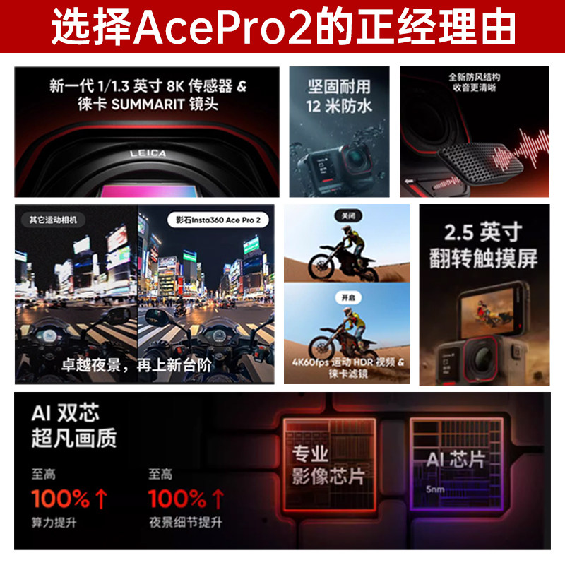 Shadowstone Insta360 Acepro2 Action Camera Street Photography Kit Vlog Cycling Anti-Shake Camera Recorder