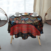 Southeast Asian ethnic style retro literature and art cotton linen cloth art round table Mahogany table Bohemian coffee table dining table cloth