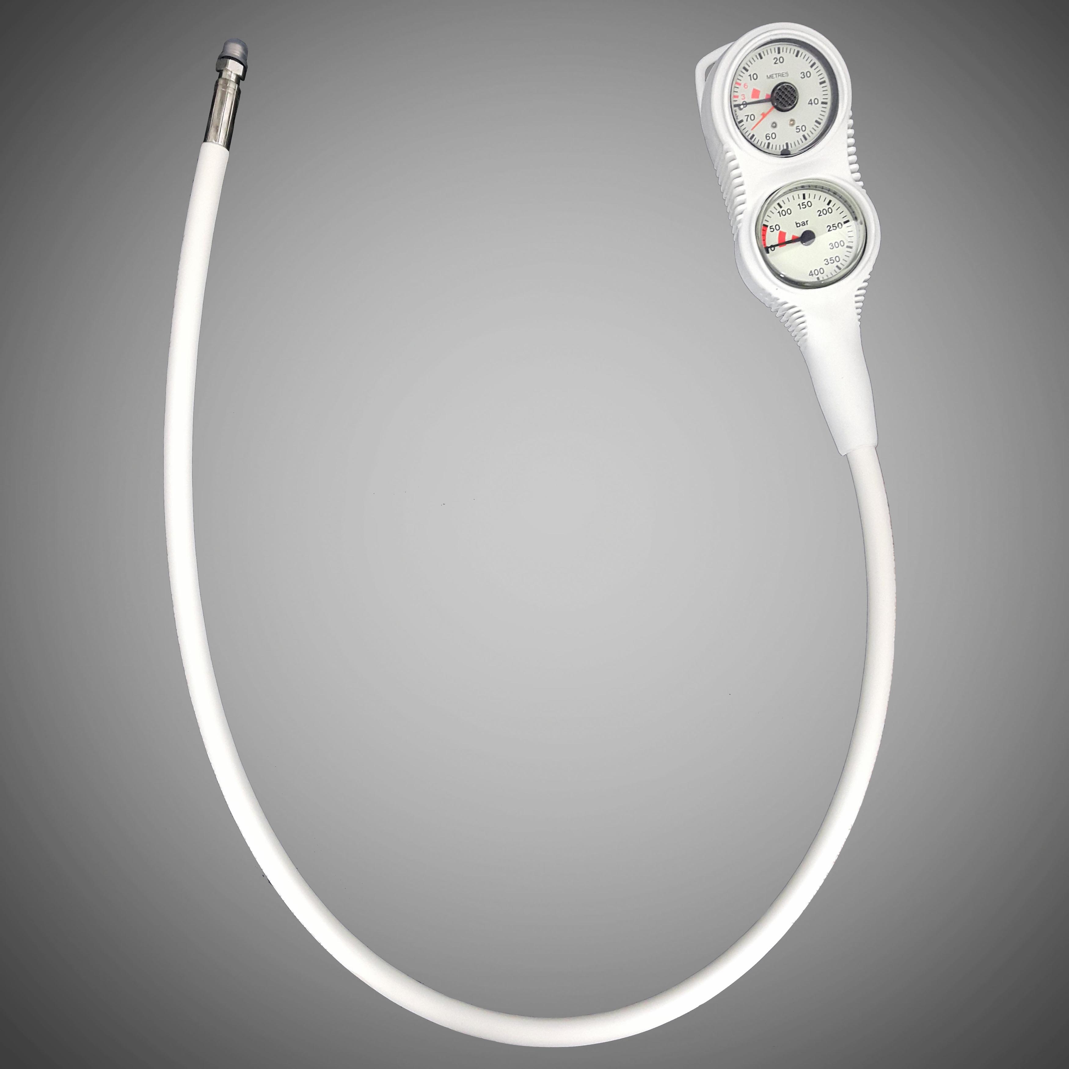 USA EDGE Recreational Diving White Dual Table Double Gauge (Residual Pressure + Depth)