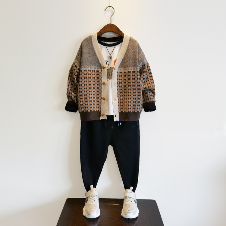 Boy Spring Autumn Sweater Sweater Jacket Thickened Children's Korean Version Knit Casual Blouses CUHK Couchery Sweatshirt Tide