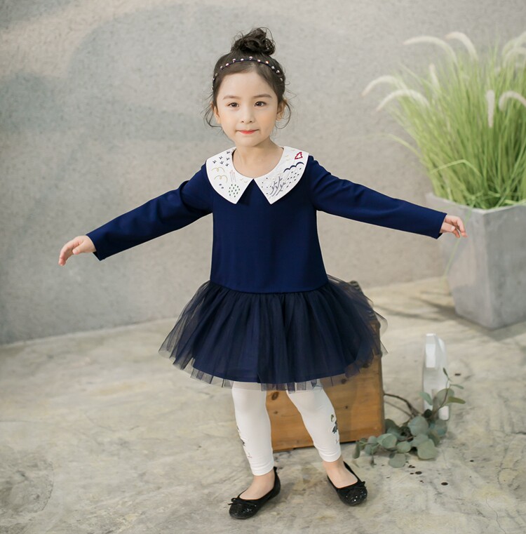 Girl Springtime Long Sleeve Foreign Dress 2018 South Korea Danso Girl Doll Collar Embroidered Dress Princess