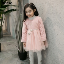 Korean version of childrens clothing danso special cabinet autumn and winter girls plus cotton one-piece dress children pink princess dresses long sleeves