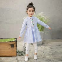 2018danso Special Cabinet Spring Autumn Dress New Girl Sky Blue Dress With Dress Long Sleeve Full Cotton Shirt Collar Small Children