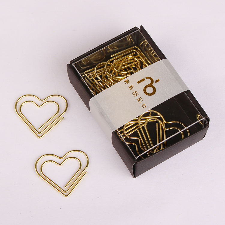 Gold love paper clip Large cute paper clip Cartoon metal pin stows bookmarks student clips