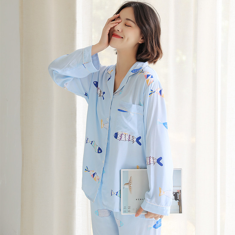 Mother Mian silk pyjamas woman thin section Spring and autumn long sleeve girl pure cotton silk Home Aged Cardiovert Turncoat