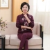 Trung niên cộng với nhung dày đồ lót nhiệt set đồ cotton nữ cổ áo mùa thu quần dài size lớn quần áo mẹ ấm