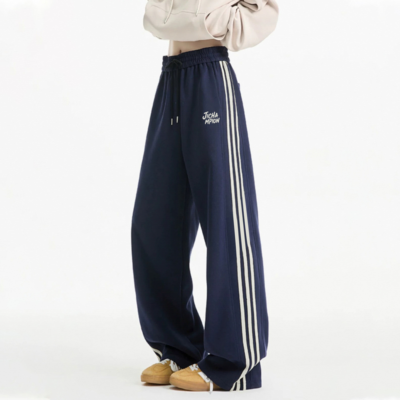 Season Champion 2025 New Three-Stripe Sweatpants for Couples, Loose Casual Versatile Straight-Leg Wide-Leg Thickened Cotton Sweatpants