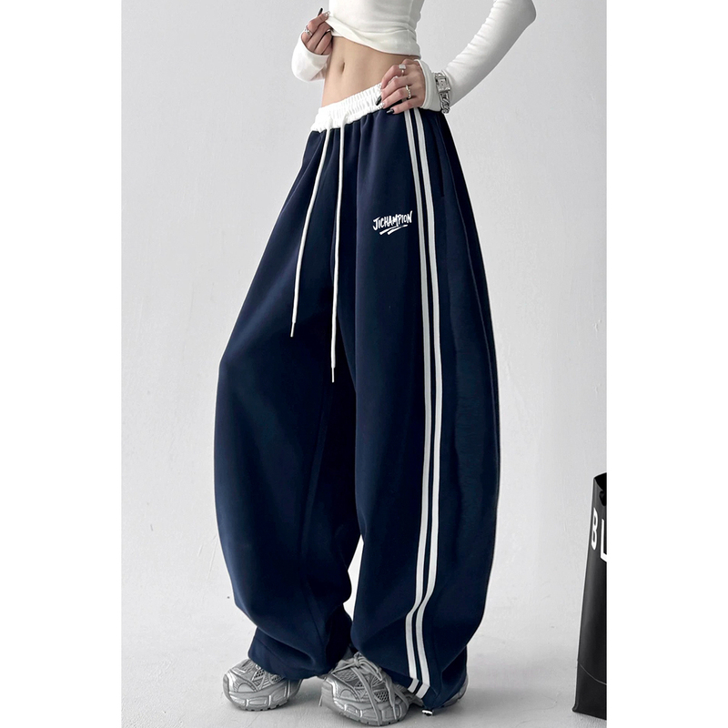Season Champion Spring/Summer New High-Waisted Slimming Heavyweight Sweatpants for Women, Loose-Fitting Sports Thickened Cotton Straight-Leg Jogger Pants for Men