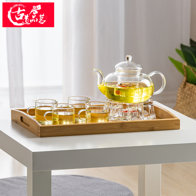 Heat Resistant Glass Tea Set Flower Teapot Suit Black Tea Fruit Tea Gongfu Tea Cup Heating Base Tea Maker