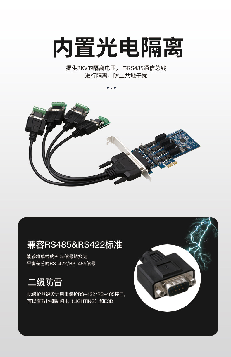 Кабель/разъем/конвертер diewu 工业级 pcie2口4口 rs485/422光电隔离串口扩展卡二级防雷