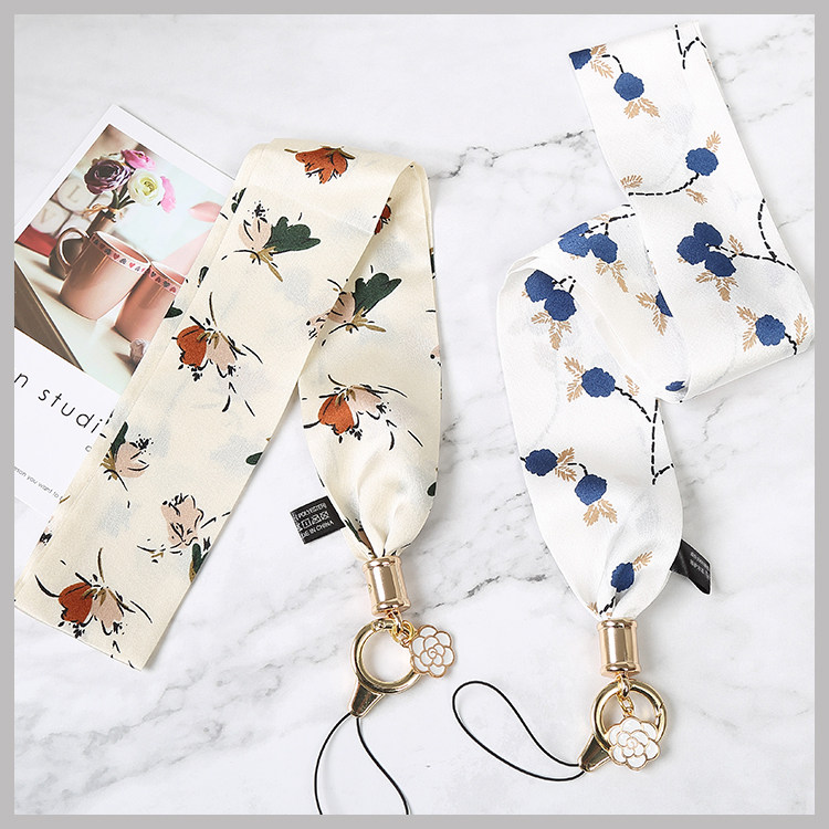 insos ladies wind floral floral phone silk towels hanging neck long sling silk mobile phone hanging rope short wrist rope hanging ornament