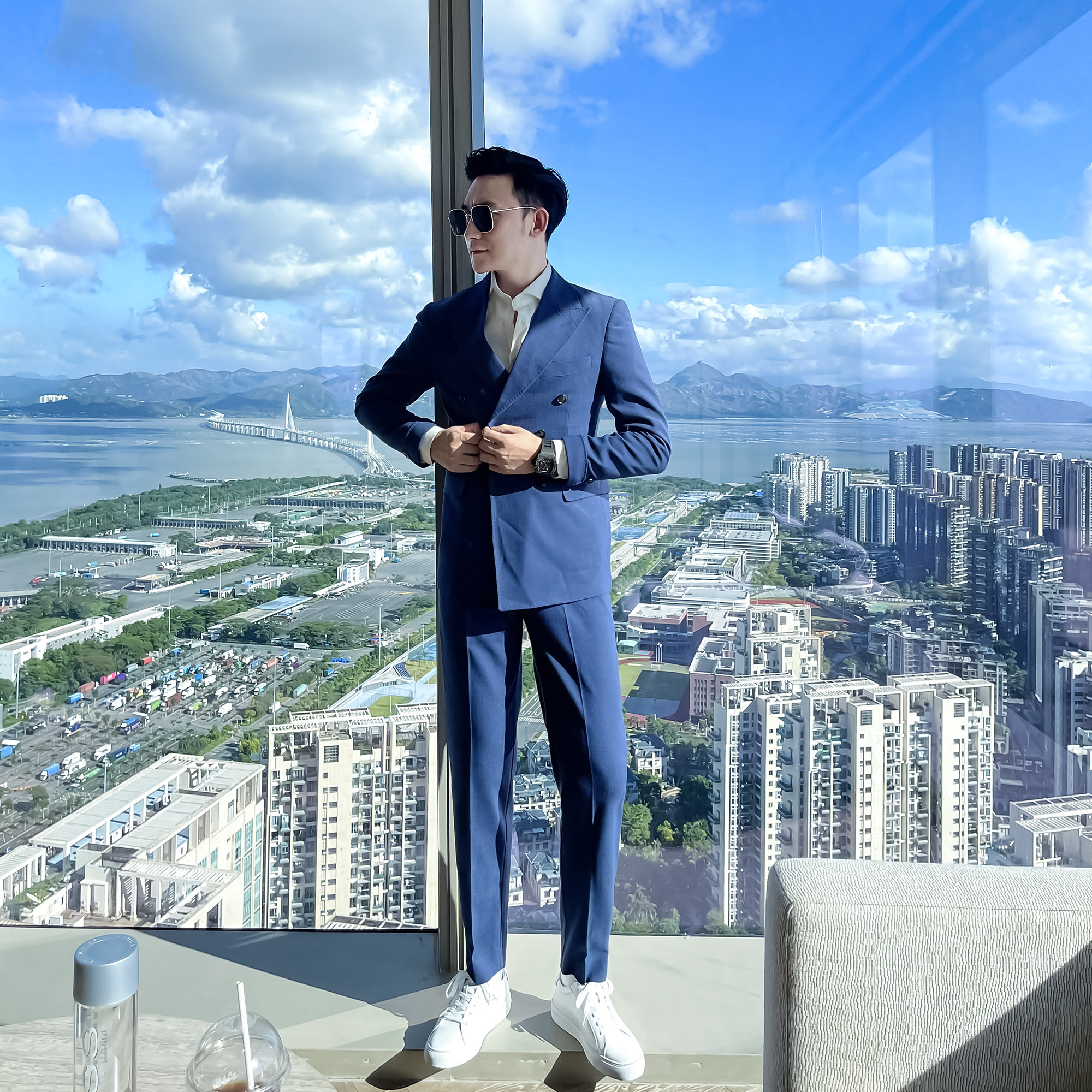 (DAIO ETHAN) British men's lapel collar solid color double-breasted suit suit gentleman's temperament big-name suit