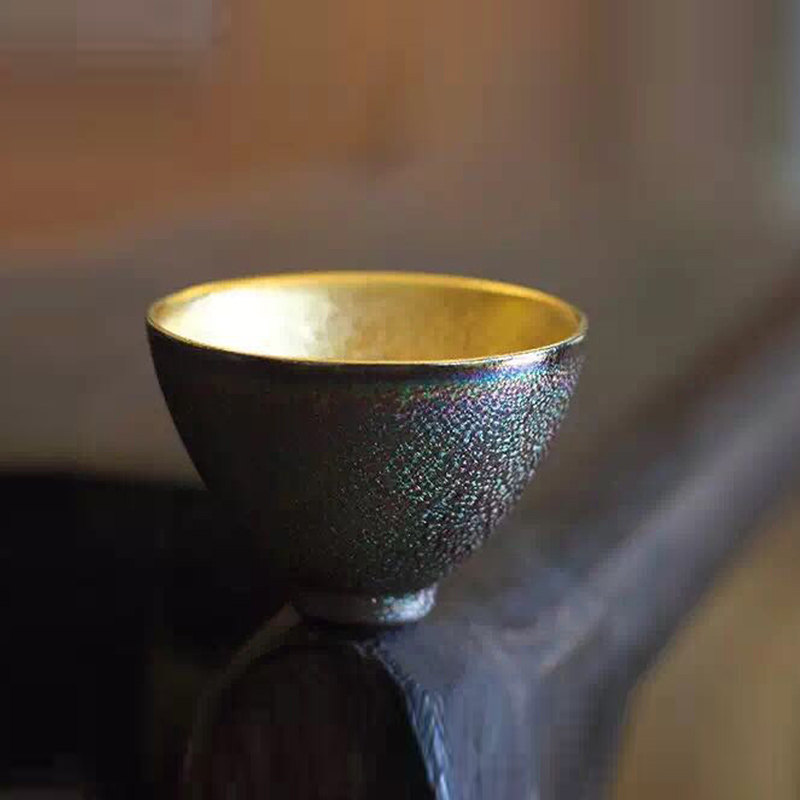 Taiwanese Orioles Song Burnt Seven-colored Peacock Glazed 24K Gold Cup Bucket Hat Cup for tea personal small tasting cup Master's Cup Single Cup