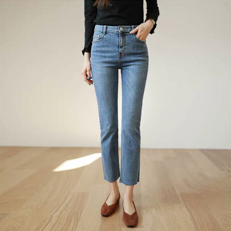South Korea 2020 new summer chic straight drum microhorn high waist jeans woman with slim fit 90% pants
