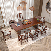 Whole board solid wood tea table and chairs combine Zen office Modern brief approb. tea table tea art boss table
