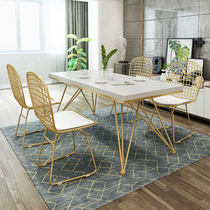 Nordic thickened solid wood furniture dining table and chairs combined marble dining table rectangular loft conference table and chairs table