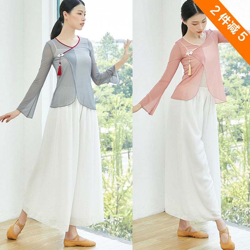 Classical dance long-sleeved gauze women's spring body rhyme practice clothes slim tops elegant Chinese style dance performance costumes