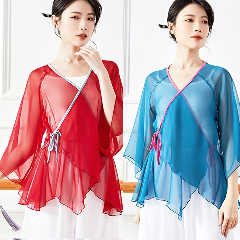 Classical dance girl adult body practice suit Elegant yoga outer body rhyme suit Gauze blouse National dance costume