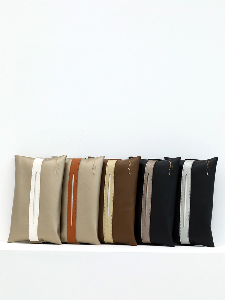 Color matching environmental protection pu leather car elastic band paper towel bag Car Japanese toilet paper box Light luxury armchair back paper towel bag