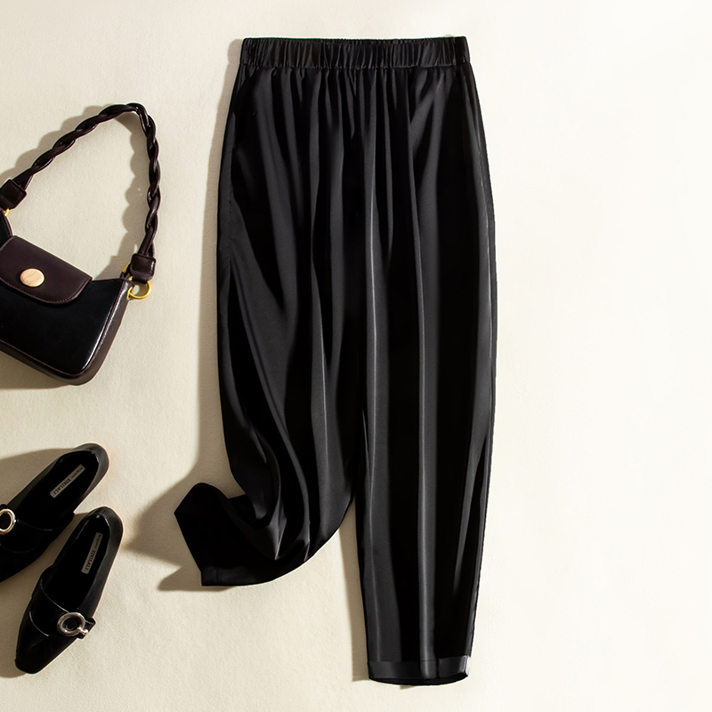 Triacetate Satin Harem Pants for Women, Heavy Drape, Spring and Summer Silky Glossy Real Silk Nine-Point Slimming Pants