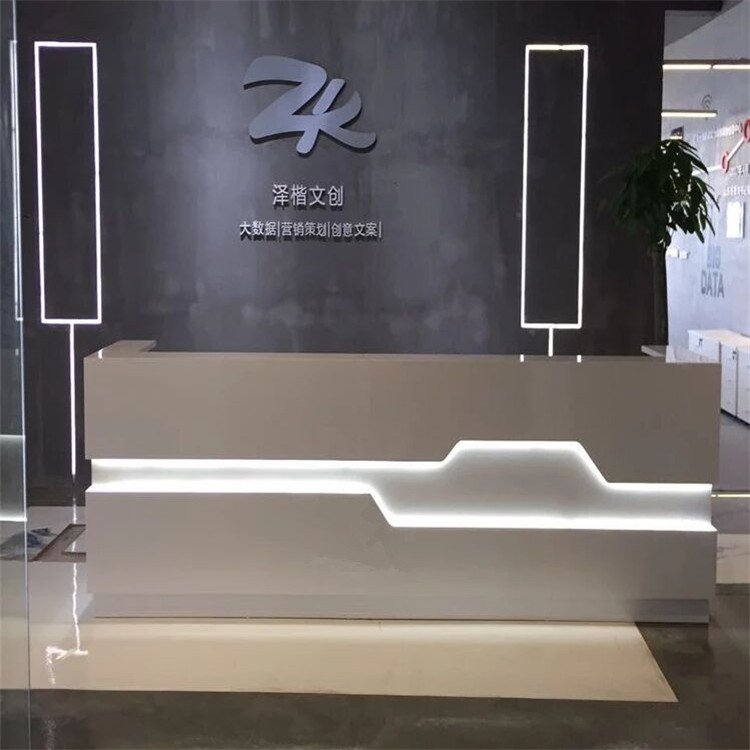 Beijing office furniture desk company front desk reception desk white baking finish front desk custom cashier counter with lamp belt